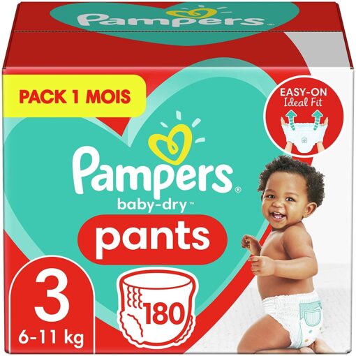 Pampers Couches-Culottes Baby-Dry Pants Taille 3 (6-11kg) Maintien 360° pour Éviter les Fuites, Faciles à Changer, 180 – Image 19