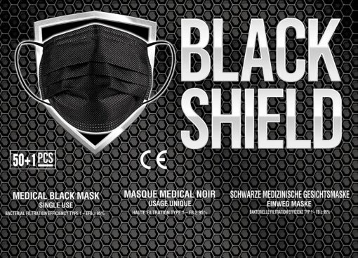 Black Shield - Certification CE - Masque chirurgical MEDICAL noir - Lot de 50 - TYPE 1 - Filtration EFB 95% - EN14683 – Image 4