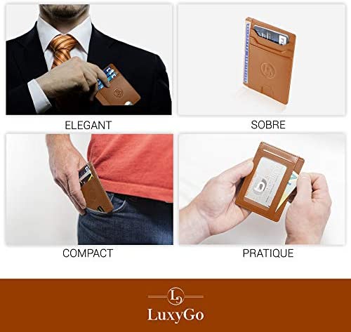 Porte Carte De Credit et Pièce Identité Minimaliste - Protection Cartes Bleue sans Contact - Petit Etui Cuir Slim Protege Contre Le piratage Bancaire - Portefeuille Mince Anti RFID - Idée Cadeau – Image 6