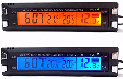 PolarLander Multifonction 3 en 1 Horloge numérique Voiture thermomètre Voiture voltmètre Voiture à l'intérieur et de l'alarme de Tension de température extérieure – Image 4