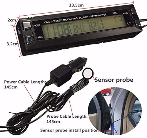 PolarLander Multifonction 3 en 1 Horloge numérique Voiture thermomètre Voiture voltmètre Voiture à l'intérieur et de l'alarme de Tension de température extérieure – Image 3
