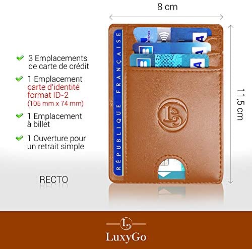 Porte Carte De Credit et Pièce Identité Minimaliste - Protection Cartes Bleue sans Contact - Petit Etui Cuir Slim Protege Contre Le piratage Bancaire - Portefeuille Mince Anti RFID - Idée Cadeau – Image 2