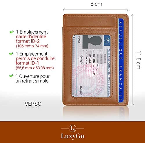 Porte Carte De Credit et Pièce Identité Minimaliste - Protection Cartes Bleue sans Contact - Petit Etui Cuir Slim Protege Contre Le piratage Bancaire - Portefeuille Mince Anti RFID - Idée Cadeau – Image 3