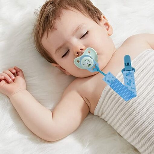 Attache Sucette Bébé, 4Pcs Attache Tétine Sucette Chaîne en Tissu Convient aux Sucettes Jouets de Dentition pour Bébé avec 4Pcs Adaptateur de Sucette pour Nouveau-né Baby Shower – Image 5