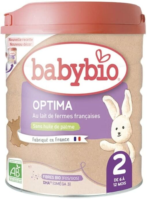 Babybio - Lait Infantile - Optima 2ème Âge avec Fibres - 800g - dès 6 Mois - BIO - Fabriqué en France - Sans Huile de Palme