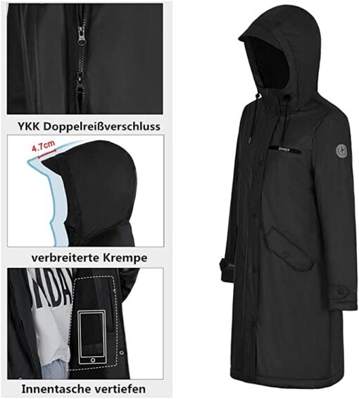 rhythm of the rain Manteaux Imperméables Hiver Femme Parka PU Veste de Pluie Hiver Coupe-vent avec Capuche Veste Chaude Femme – Image 4