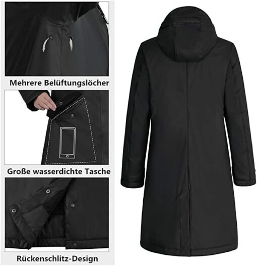 rhythm of the rain Manteaux Imperméables Hiver Femme Parka PU Veste de Pluie Hiver Coupe-vent avec Capuche Veste Chaude Femme – Image 5