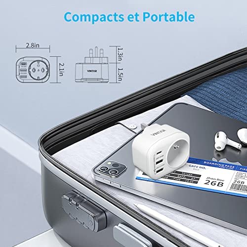 VINTAR 1PC Adaptateur de Voyage Prise Anglaise UK Angleterre Française avec  2 USB-A et 1 USB-C 3A, France vers UK Irlande Malaisie Singapour, Type G :  : High-Tech