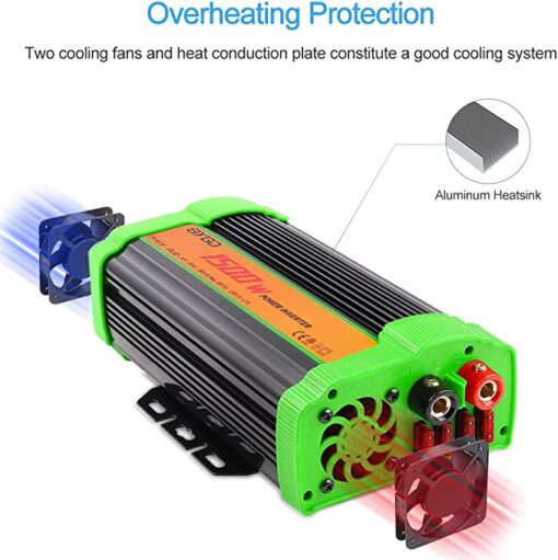 BYGD 1500W Convertisseur 12V à 220V 230V Onduleur Convertisseur de Tension DC AC Power Inverter avec Prise EU et 2 x 2,1 A Port USB,Onde Sinusoïdale Modifiée – Image 3