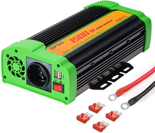 BYGD 1500W Convertisseur 12V à 220V 230V Onduleur Convertisseur de Tension DC AC Power Inverter avec Prise EU et 2 x 2,1 A Port USB,Onde Sinusoïdale Modifiée