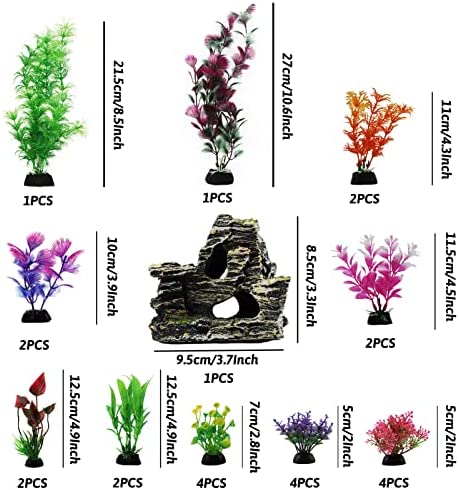 PietyPet Aquarium Decoration Plante, Plantes Artificielle Aquarium Deco et Rocher Polyrésine Grotte Ornement, Cachette Décoration pour Aquarium Poissons, 25 Pièces – Image 2