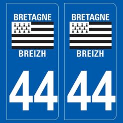 2 autocollants stickers plaque immatriculation voiture départements France - 44 Loire-Atlantique · Bretagne