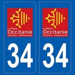 2 autocollants stickers plaque immatriculation voiture départements France - 34 Hérault