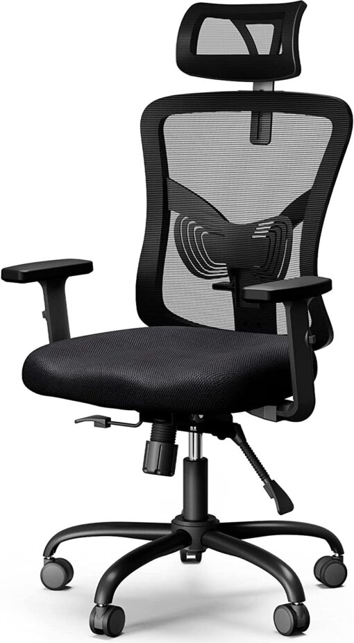 Noblewell Chaise de Bureau Ergonomique, Fauteuil de Bureau en Maille avec Support Lombaire, Appui-tête réglable, Chaise d'ordinateur pivotante, Chaise de Bureau Confortable à Haut Dossier, Noir