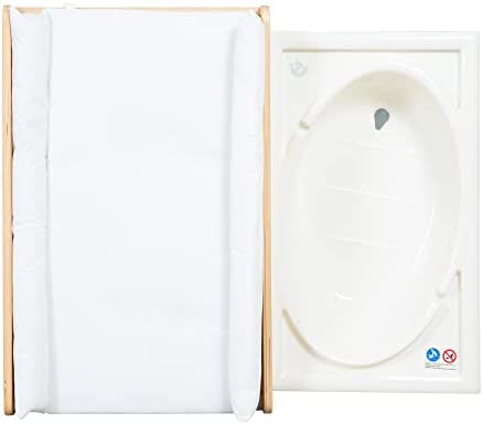 roba Table à Langer avec Baignoire Coulissante Baby Pool 2EN1 avec Matelas Imperméable Blanc et 2 Compartiments de Rangement - Bain Bébé Dès la Naissance - Bois Naturel – Image 3