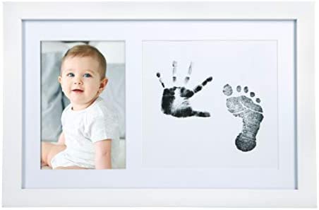 Little Pear Baby Handprint & Footprint Frame, Gender-Neutral Baby Prints Frame, Baby Girl or Baby Boy Prints Picture Frame, White