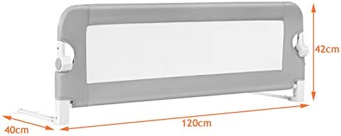 DREAMADE Barrière de Lit Pliable pour Bébé, Barrière de Protection pour Bord de Lit, Rail de Lit Protection pour Enfants, 105CM/120CM/150CMX40CMX42CM, Blanc/Gris/Bleu (Gris, 120 CM) – Image 6