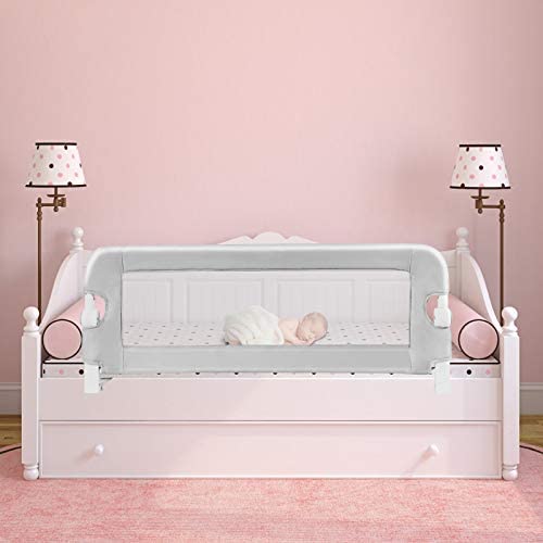 DREAMADE Barrière de Lit Pliable pour Bébé, Barrière de Protection pour Bord de Lit, Rail de Lit Protection pour Enfants, 105CM/120CM/150CMX40CMX42CM, Blanc/Gris/Bleu (Gris, 120 CM) – Image 7