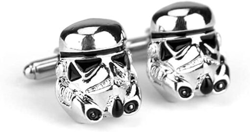 Boutons de manchette argentés en forme de masque de Dark Vador - Accessoires Star Wars fantaisie pour hommes