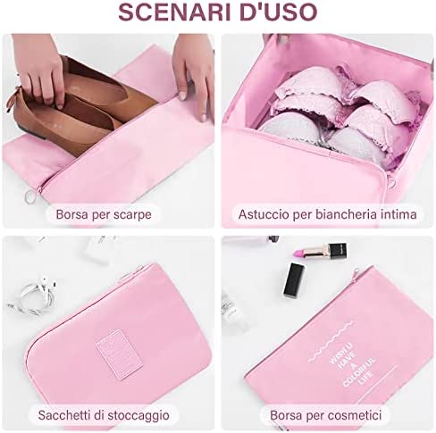 Kit d'organisation de valise 9 pièces, kit de rangement de voyage en tissu imperméable pour vêtements, cosmétiques, chaussures, sous-vêtements, câble de chargement – Image 2