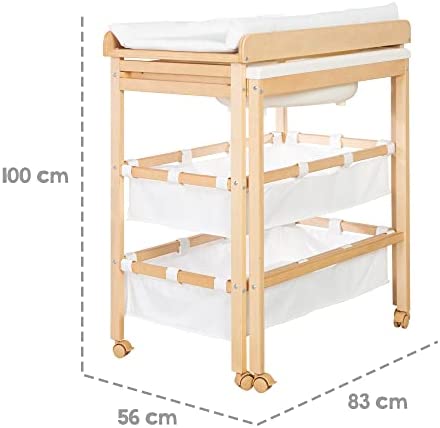 roba Table à Langer avec Baignoire Coulissante Baby Pool 2EN1 avec Matelas Imperméable Blanc et 2 Compartiments de Rangement - Bain Bébé Dès la Naissance - Bois Naturel – Image 6