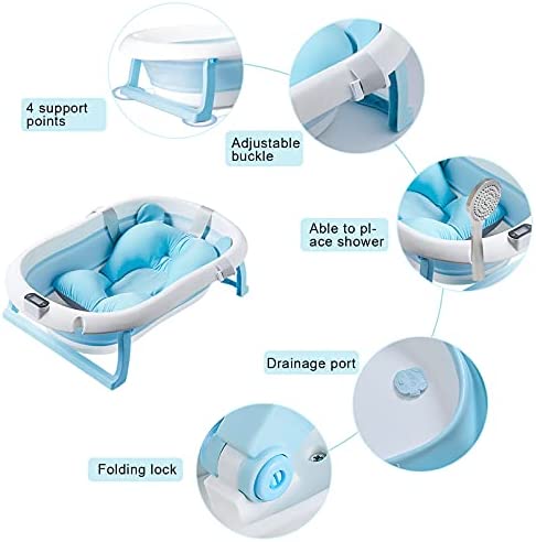 SONARIN Baignoire Pliable pour Bébé avec Détection de Température en Temps Réel,Antidérapante Bassin de Douche Portable Baignoire Bebe avec Coussin pour Nouveau-né Enfants,Drainage Rapide(Rose) – Image 5