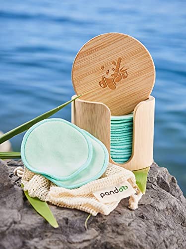 pandoo Lot de 18 disques de cotons réutilisables et lavables - En coton biologique - Disques de coton démaquillant - Respectueux de l'environnement - Avec trousse de toilette et boîte en bambou – Image 3
