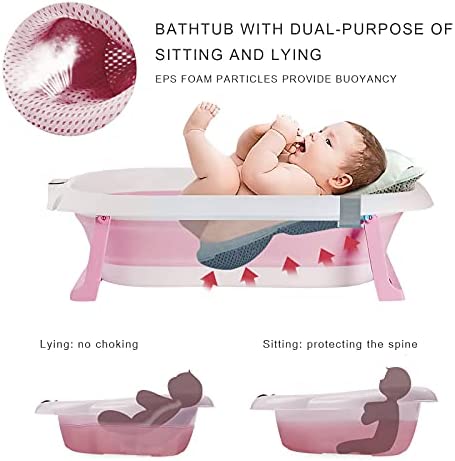 SONARIN Baignoire Pliable pour Bébé avec Détection de Température en Temps Réel,Antidérapante Bassin de Douche Portable Baignoire Bebe avec Coussin pour Nouveau-né Enfants,Drainage Rapide(Rose) – Image 3