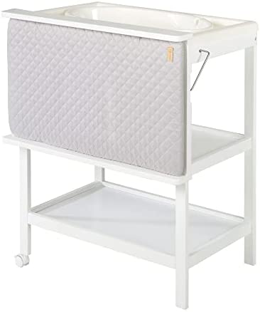 roba Table à Langer avec Baignoire Coulissante Baby Pool 2EN1 avec Matelas Imperméable Blanc et 2 Compartiments de Rangement - Bain Bébé Dès la Naissance - Bois Naturel – Image 11