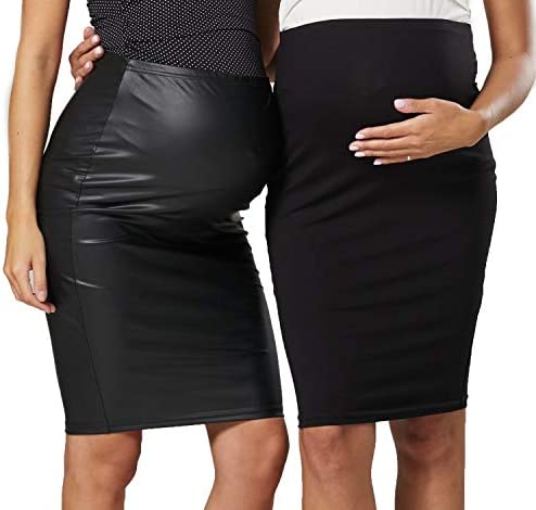 HAPPY MAMA Femme Maternité Jupe 2 Pack Fourreau Grossesse Elastique 1332