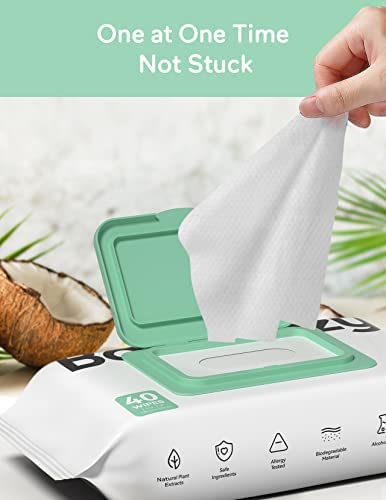 Lingettes Pour bébé, Nouvelle Formule de Lotion, Lingettes Nettoyantes et Hydratantes 2 en 1 BabyCozy, 100% Fibres Végétales et 100% Biodégradables, Lingettes Parfumées à la Noix de Coco, 40 Lingettes – Image 6