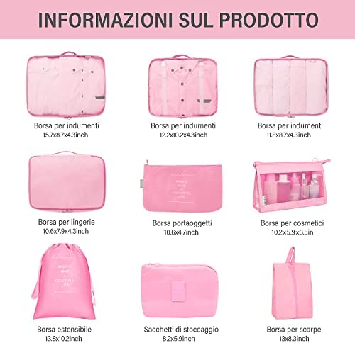 Kit d'organisation de valise 9 pièces, kit de rangement de voyage en tissu imperméable pour vêtements, cosmétiques, chaussures, sous-vêtements, câble de chargement – Image 6