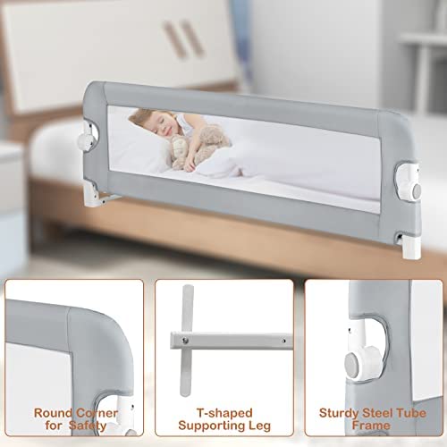 LIFEZEAL Barrière de Lit Pliable, Barriere de Securite Enfant Lit en Tissu Oxford et en PP, Barriere de Lit Enfant 121x42 CM, Protection Chute Enfant (Gris) – Image 4