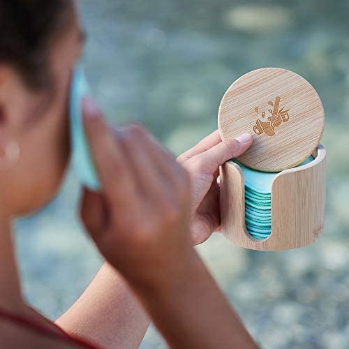 pandoo Lot de 18 disques de cotons réutilisables et lavables - En coton biologique - Disques de coton démaquillant - Respectueux de l'environnement - Avec trousse de toilette et boîte en bambou – Image 5