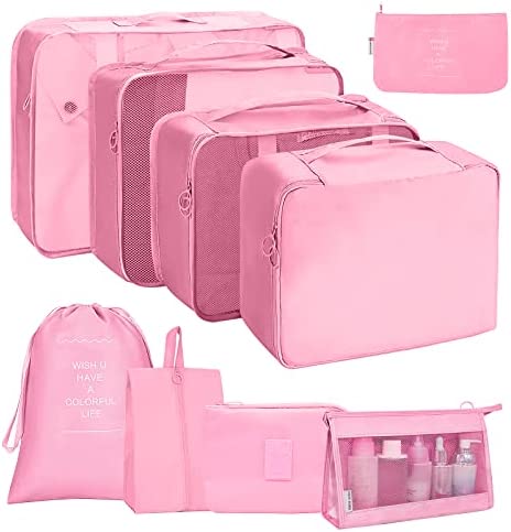 Kit d'organisation de valise 9 pièces, kit de rangement de voyage en tissu imperméable pour vêtements, cosmétiques, chaussures, sous-vêtements, câble de chargement