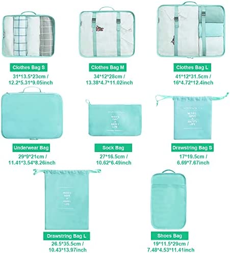 8 pièces Organiseurs de Bagage, Rangement Valise Voyage, Bleu Imperméable Organisateur de Voyage, Organisateur Valise Voyage, Packing Cubes Organiseur pour Les Vêtements, Chaussures Et Cosmétiques – Image 2