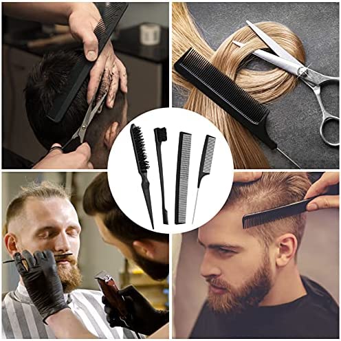 Yorgewd 4 Pièces Set de Brosse à Taquiner, Peigne à Sourcils Brosse à Double Tranchant Peigne Coiffeur Antistatique Peigne Queue de Rat pour Salon de Coiffure à Domicile Coiffer(Noir) – Image 6