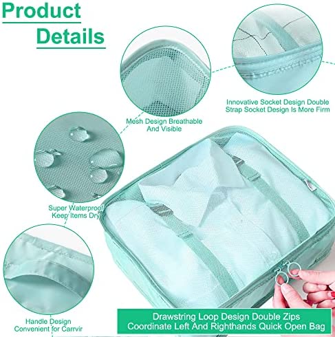 8 pièces Organiseurs de Bagage, Rangement Valise Voyage, Bleu Imperméable Organisateur de Voyage, Organisateur Valise Voyage, Packing Cubes Organiseur pour Les Vêtements, Chaussures Et Cosmétiques – Image 3