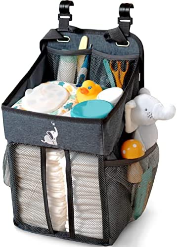 Cradle Star Organiseur de couches à suspendre – Organiseur de couches pour tous les essentiels de bébé – Organiseur de rangement pour couches avec plusieurs poches – 43 x 23 x 23 cm – Gris foncé