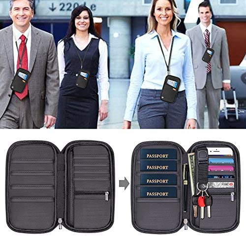 Portefeuille de voyage porte passeport familial porte documents serrure RFID & organisateur pour 5 passeports, cartes de crédit, billets d'avion, argent, Noir , L – Image 2