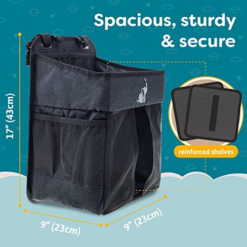 Cradle Star Organiseur de couches à suspendre – Organiseur de couches pour tous les essentiels de bébé – Organiseur de rangement pour couches avec plusieurs poches – 43 x 23 x 23 cm – Gris foncé – Image 6