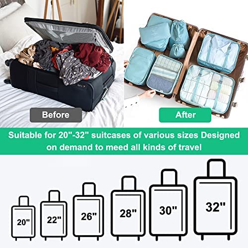 8 pièces Organiseurs de Bagage, Rangement Valise Voyage, Bleu Imperméable Organisateur de Voyage, Organisateur Valise Voyage, Packing Cubes Organiseur pour Les Vêtements, Chaussures Et Cosmétiques – Image 6