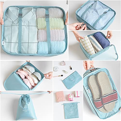8 pièces Organiseurs de Bagage, Rangement Valise Voyage, Bleu Imperméable Organisateur de Voyage, Organisateur Valise Voyage, Packing Cubes Organiseur pour Les Vêtements, Chaussures Et Cosmétiques – Image 5