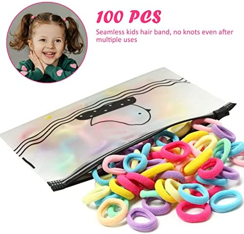 Cooetr Elastique Cheveux Fille, 100 Pièces Mini Chouchou Cheveux, Chouchou Cheveux Fille de Queue de Cheval Doux de Bandes de Cheveux Multicolores pour Filles Bébé Enfants – Image 3