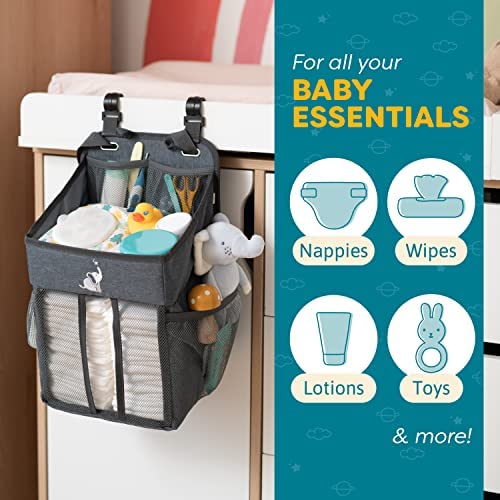 Cradle Star Organiseur de couches à suspendre – Organiseur de couches pour tous les essentiels de bébé – Organiseur de rangement pour couches avec plusieurs poches – 43 x 23 x 23 cm – Gris foncé – Image 2
