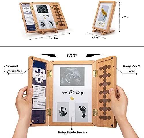 Cadres Photo en Bois de Bébé avec Empreinte Mains et Pieds de Bébé + échographie + Boîte à Dents De Lait + Carte information sur la naissance,5 in 1 Souvenir Pour Nouveau-Nés,Garçons Et Filles – Image 3