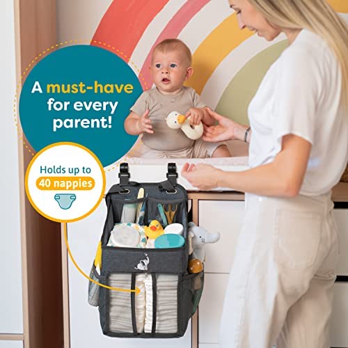 Cradle Star Organiseur de couches à suspendre – Organiseur de couches pour tous les essentiels de bébé – Organiseur de rangement pour couches avec plusieurs poches – 43 x 23 x 23 cm – Gris foncé – Image 3