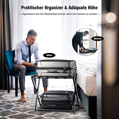 RELAX4LIFE Porte-Bagage Valises Pliable en Métal 68x44x57cm, Support de Valise Porte-valises Pliant avec 2 Étages & 4 Sangles, Support Sacs de Voyage Noir pour Hôtel Chambre, Domicile, Noir (1 paquet) – Image 5