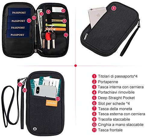 Portefeuille de voyage porte passeport familial porte documents serrure RFID & organisateur pour 5 passeports, cartes de crédit, billets d'avion, argent, Noir , L – Image 3