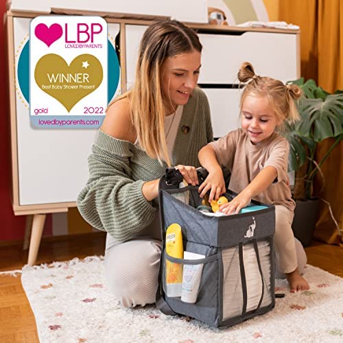 Cradle Star Organiseur de couches à suspendre – Organiseur de couches pour tous les essentiels de bébé – Organiseur de rangement pour couches avec plusieurs poches – 43 x 23 x 23 cm – Gris foncé – Image 7